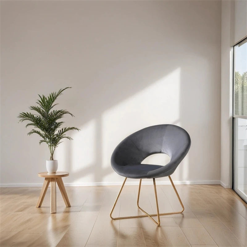 Silky Velvet Upholstered Accent Chair with Gold Tone Finished Base