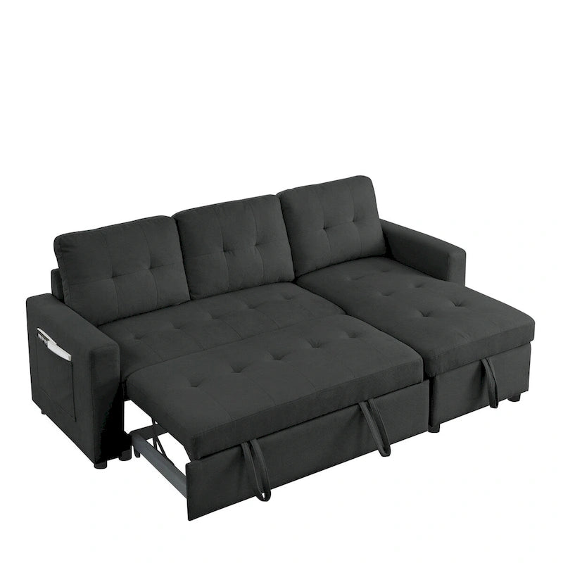 78.5-inch Beige Reversible Sleeper Sectional Sofa with Storage Chaise and Side Storage Bag - 78.5  W x 49  D x 31  H