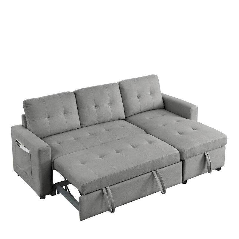 78.5-inch Beige Reversible Sleeper Sectional Sofa with Storage Chaise and Side Storage Bag - 78.5  W x 49  D x 31  H