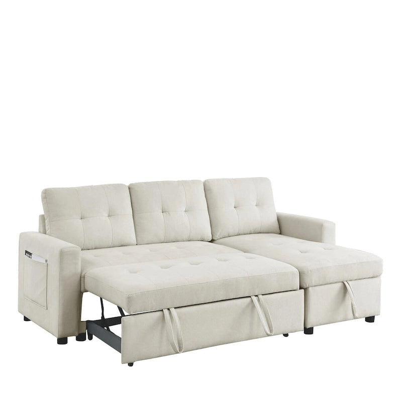 78.5-inch Beige Reversible Sleeper Sectional Sofa with Storage Chaise and Side Storage Bag - 78.5  W x 49  D x 31  H