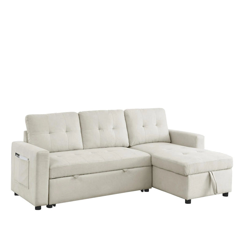 78.5-inch Beige Reversible Sleeper Sectional Sofa with Storage Chaise and Side Storage Bag - 78.5  W x 49  D x 31  H