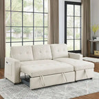 78.5-inch Beige Reversible Sleeper Sectional Sofa with Storage Chaise and Side Storage Bag - 78.5  W x 49  D x 31  H