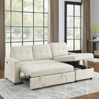 78.5-inch Beige Reversible Sleeper Sectional Sofa with Storage Chaise and Side Storage Bag - 78.5  W x 49  D x 31  H
