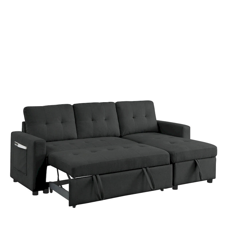 78.5-inch Beige Reversible Sleeper Sectional Sofa with Storage Chaise and Side Storage Bag - 78.5  W x 49  D x 31  H