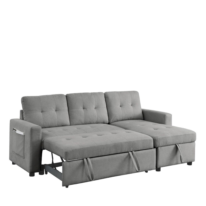 78.5-inch Beige Reversible Sleeper Sectional Sofa with Storage Chaise and Side Storage Bag - 78.5  W x 49  D x 31  H