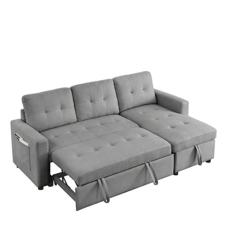 78.5-inch Beige Reversible Sleeper Sectional Sofa with Storage Chaise and Side Storage Bag - 78.5  W x 49  D x 31  H