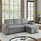 78.5-inch Beige Reversible Sleeper Sectional Sofa with Storage Chaise and Side Storage Bag - 78.5  W x 49  D x 31  H