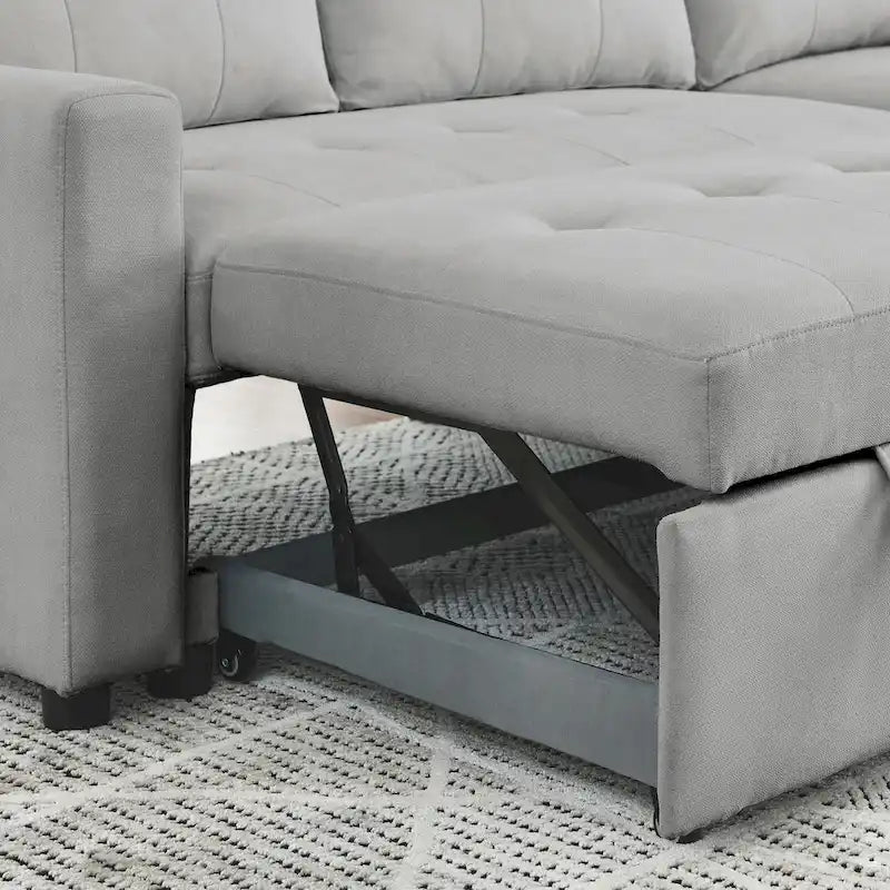 78.5-inch Beige Reversible Sleeper Sectional Sofa with Storage Chaise and Side Storage Bag - 78.5  W x 49  D x 31  H