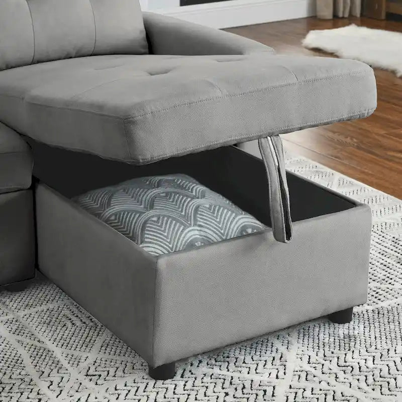 78.5-inch Beige Reversible Sleeper Sectional Sofa with Storage Chaise and Side Storage Bag - 78.5  W x 49  D x 31  H