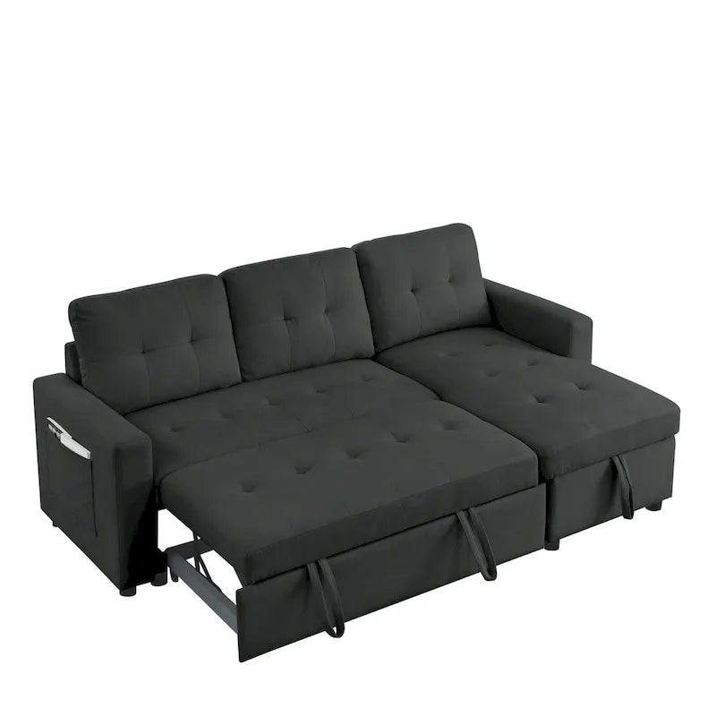 78.5-inch Beige Reversible Sleeper Sectional Sofa with Storage Chaise and Side Storage Bag - 78.5  W x 49  D x 31  H