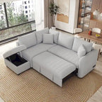 MERAX L-shaped Sectional Pull Out Sleeper Sofa with Storage Ottoman