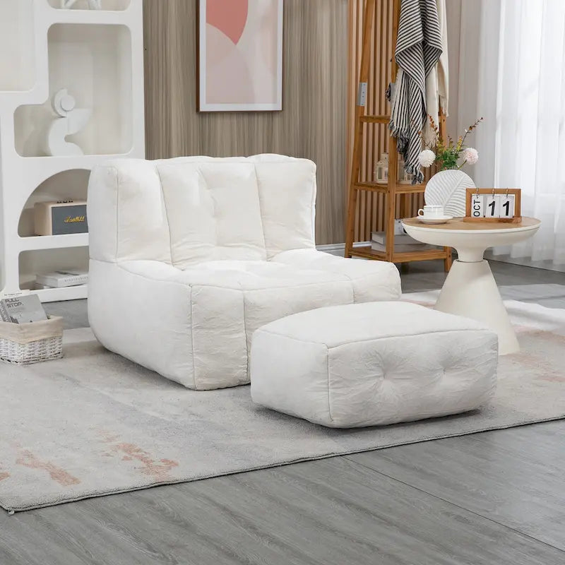 Fluffy bean bag chair with memory foam and ottoman
