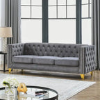 Modern Velvet Sofa Couch Upholstered Button and Metal Legs