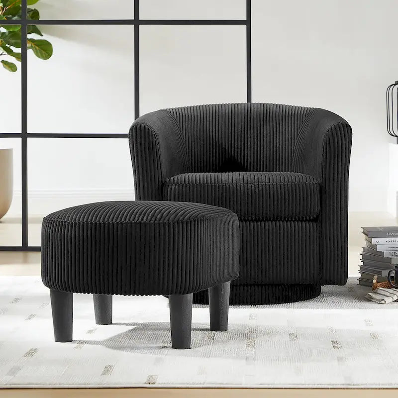 Swivel Accent Chair 360 Comfy Recliner Corduroy Arm Chair Single Sofa with Ottoman for Living Room Bedroom