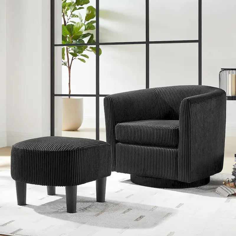 Swivel Accent Chair 360 Comfy Recliner Corduroy Arm Chair Single Sofa with Ottoman for Living Room Bedroom