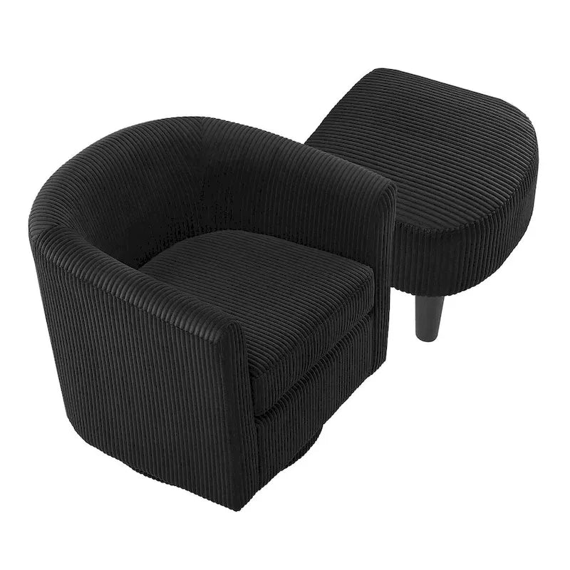 Swivel Accent Chair 360 Comfy Recliner Corduroy Arm Chair Single Sofa with Ottoman for Living Room Bedroom