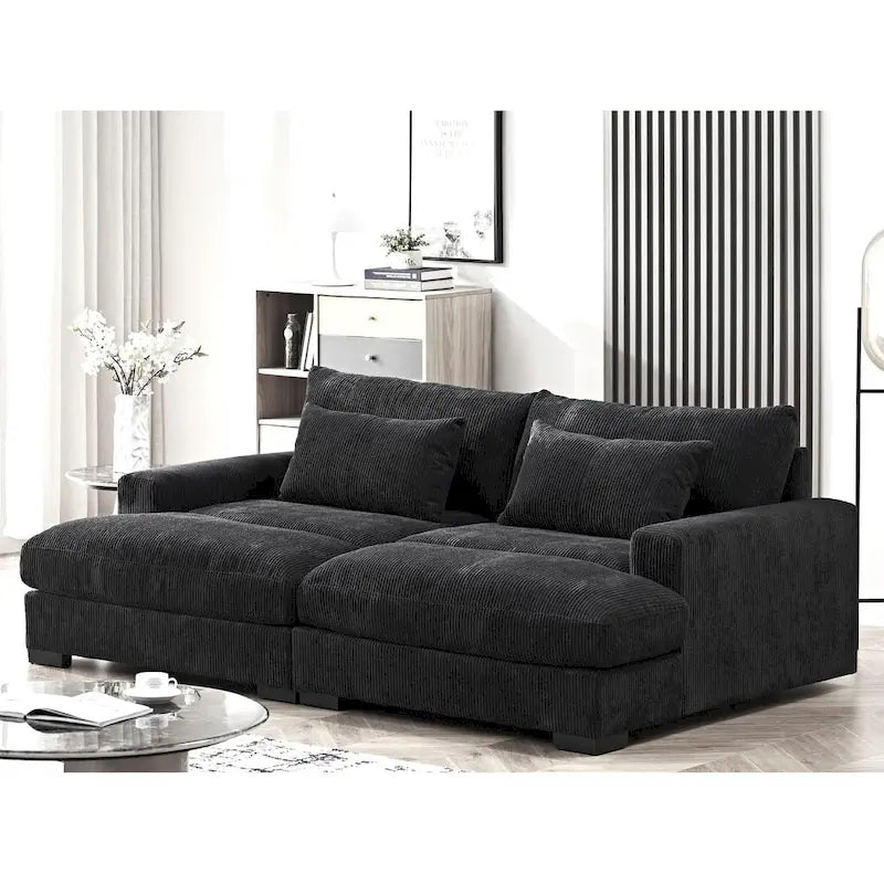 Luxe Sleeper Sofa with Soft Corduroy Upholstery Double Chaise Design Convertible to Twin Size Bed Extra Large