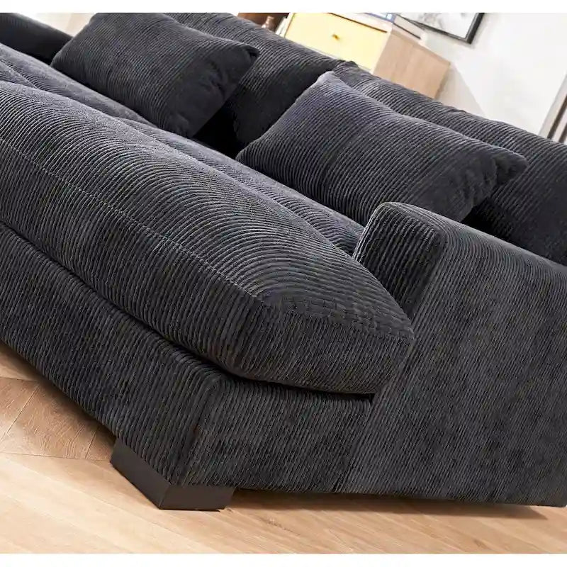 Luxe Sleeper Sofa with Soft Corduroy Upholstery Double Chaise Design Convertible to Twin Size Bed Extra Large