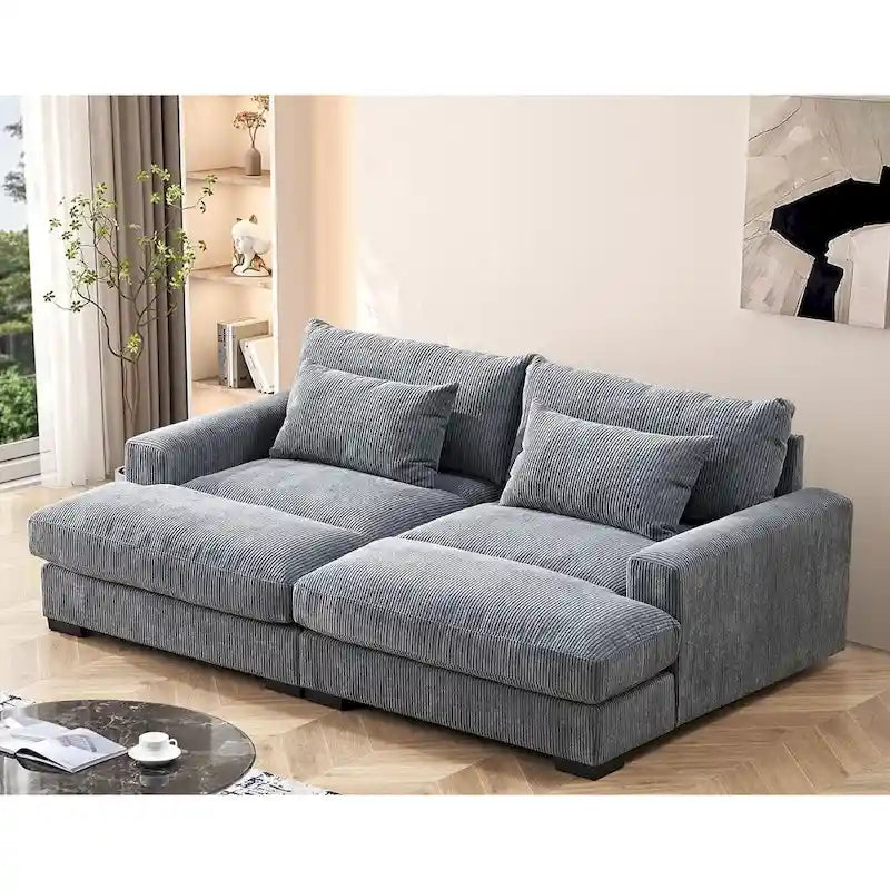Luxe Sleeper Sofa with Soft Corduroy Upholstery Double Chaise Design Convertible to Twin Size Bed Extra Large