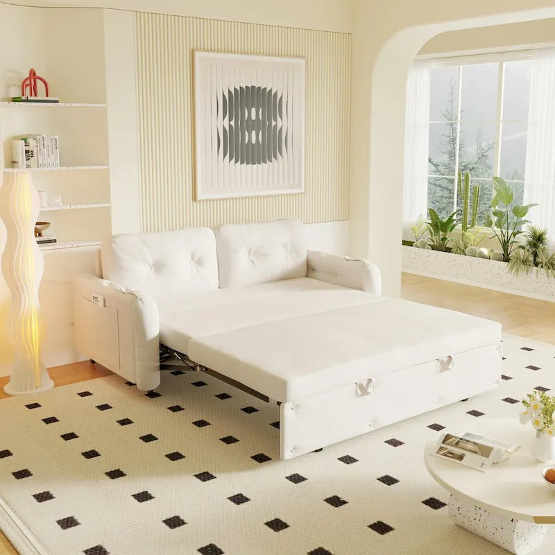 66.2   Queen Pull Out Sofa Bed with Storage and 2 Soft Pillows