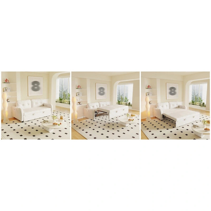 66.2   Queen Pull Out Sofa Bed with Storage and 2 Soft Pillows