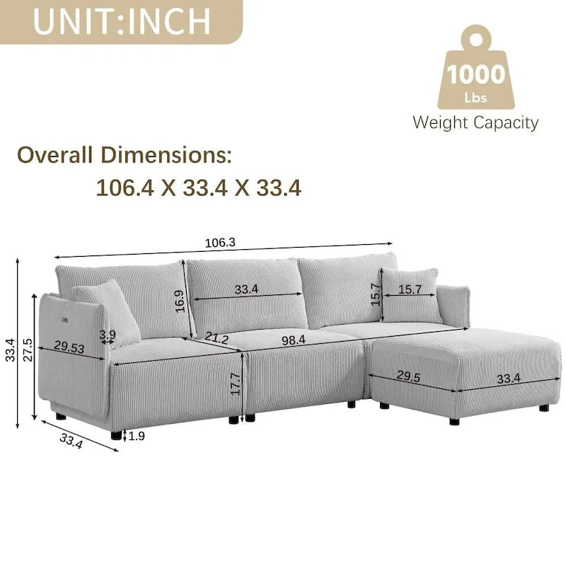 106   Multi-Module Combination Style Sofa, Modern Minimalist Corduroy Combination Sofa