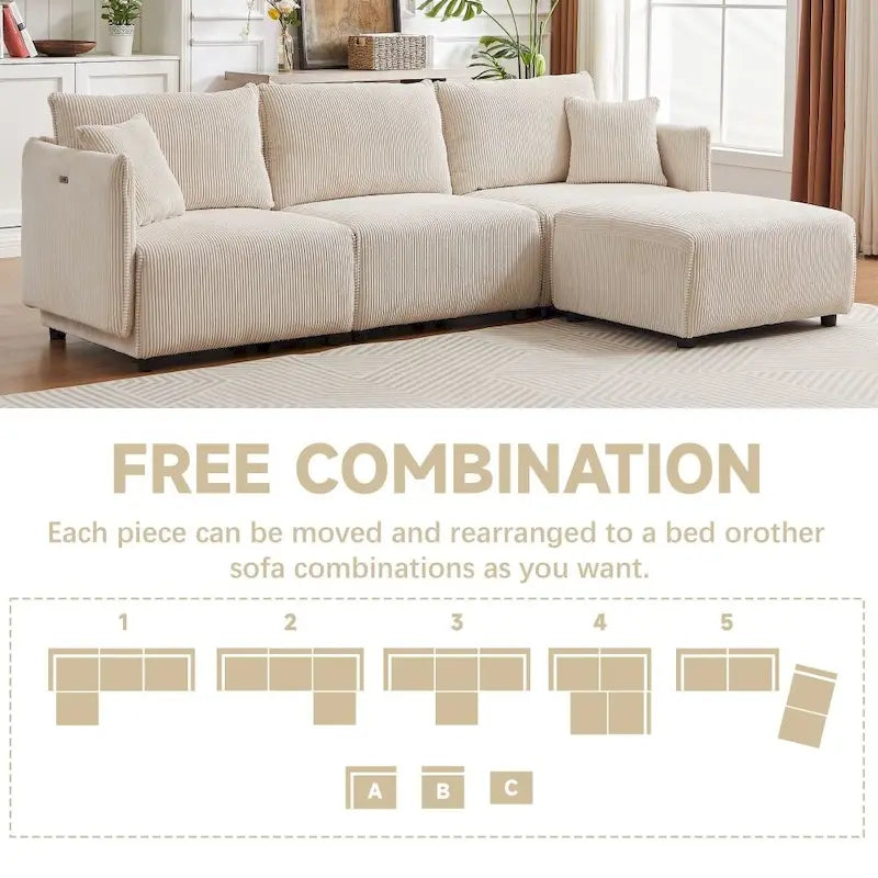 106   Multi-Module Combination Style Sofa, Modern Minimalist Corduroy Combination Sofa