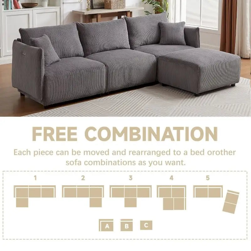 106   Multi-Module Combination Style Sofa, Modern Minimalist Corduroy Combination Sofa