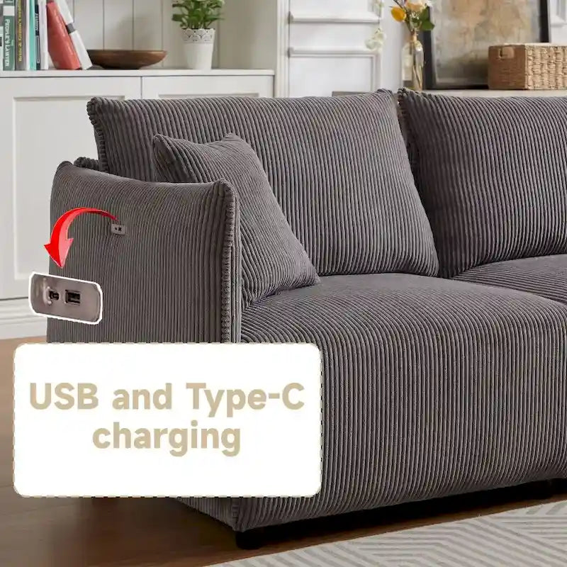 106   Multi-Module Combination Style Sofa, Modern Minimalist Corduroy Combination Sofa