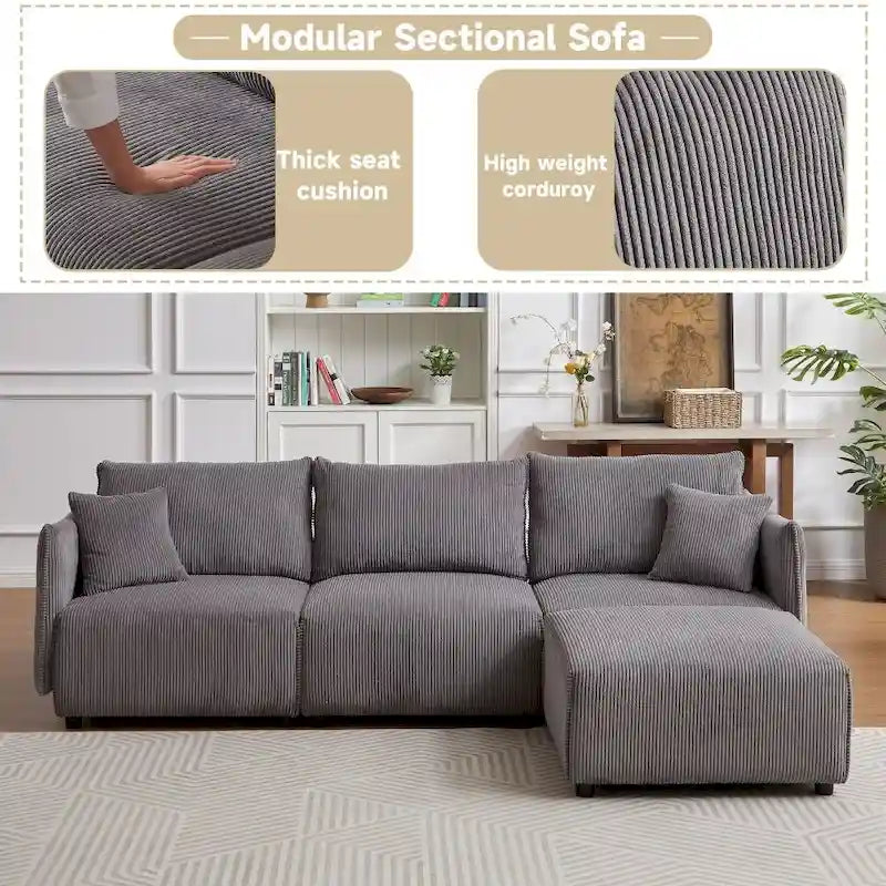 106   Multi-Module Combination Style Sofa, Modern Minimalist Corduroy Combination Sofa