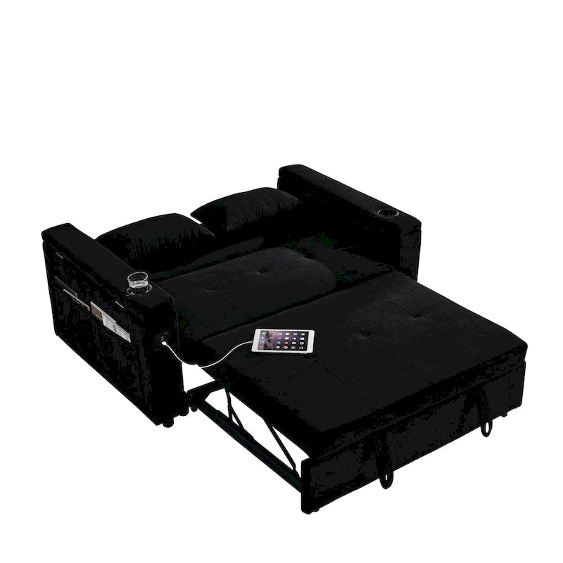 2-Seat Sleeper Sofa Bed with USB Power Outlet, Side Pockets and Lumbar Pillow