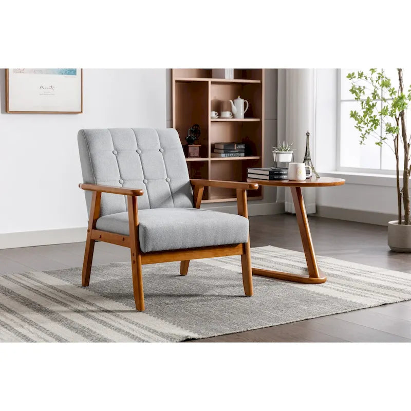 Mid-Century Modern Wooden Upholstered Accent Arm Chair