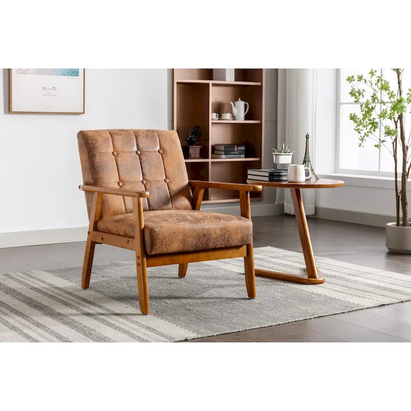 Mid-Century Modern Wooden Upholstered Accent Arm Chair