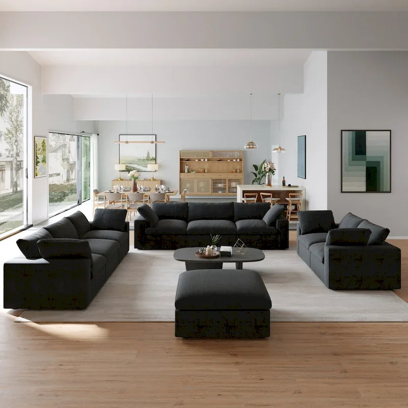 3PCS Living Room Sofa Set, Cloud Modular Sectional Sofa with Storage Ottoman