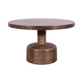 Rise 30 Inch Coffee Table, Round Top and Pedestal Base, Natural Brown Wood