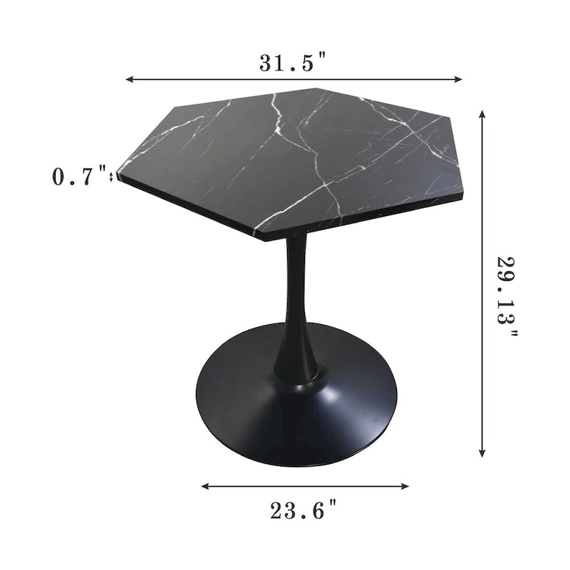 31.50   Modern Hexagonal Coffee Table with Printed Marble Top and Metal Base for Dining Room, Kitchen and Living Room