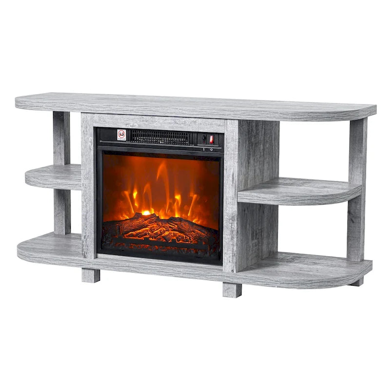 48   Light Gray Wood TV Stand with 18   Black Insert Electric Fireplace