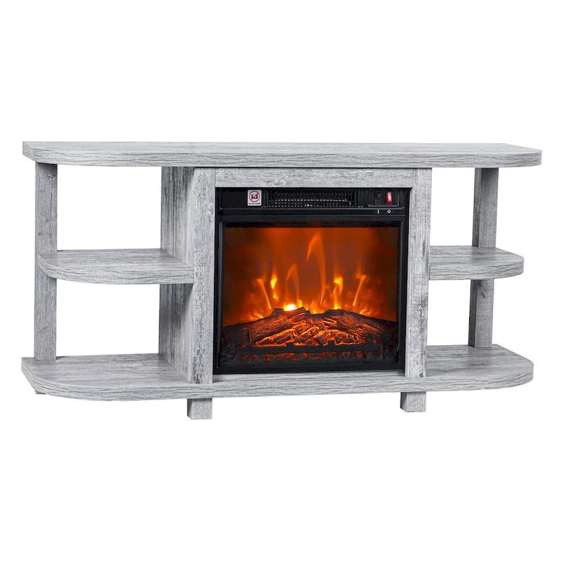 48   Light Gray Wood TV Stand with 18   Black Insert Electric Fireplace