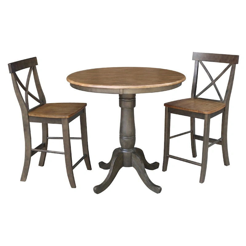 36   Round Counter Height Table With 2 X-Back Stools - 3 Piece Set