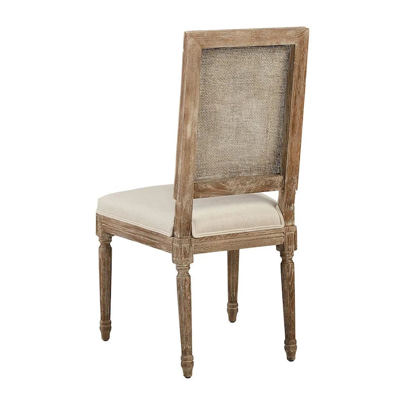 Linen and Cane Oak Dining Chair, Neutral