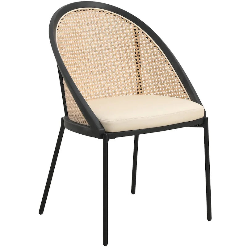 Urbane Modern Stylish Dining Chair with Leather Seat and Wicker Back for Dining Room & Kitchen