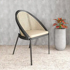 Urbane Modern Stylish Dining Chair with Leather Seat and Wicker Back for Dining Room & Kitchen