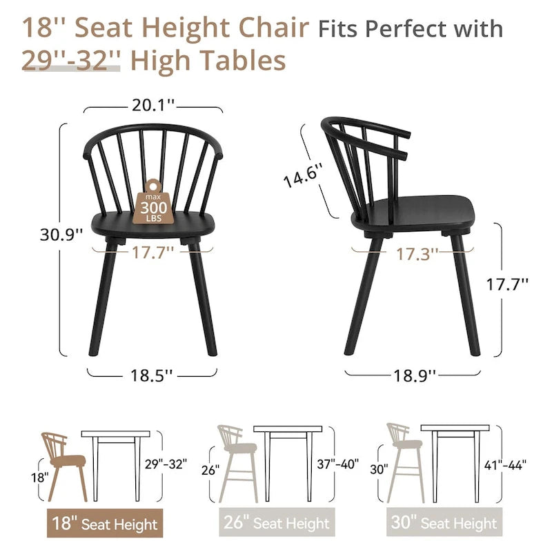 Modern Kitchen Wooden Spindle Back Armless Set of 4 Dining Chairs
