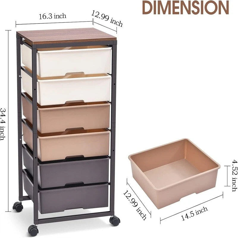 Rolling Storage Cart with 6 Drawers - 12.99  D x 16.3  W x 34.4  H