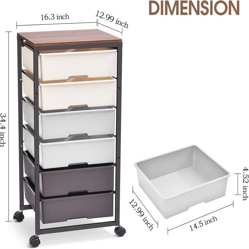 Rolling Storage Cart with 6 Drawers - 12.99  D x 16.3  W x 34.4  H