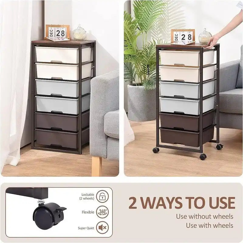 Rolling Storage Cart with 6 Drawers - 12.99  D x 16.3  W x 34.4  H
