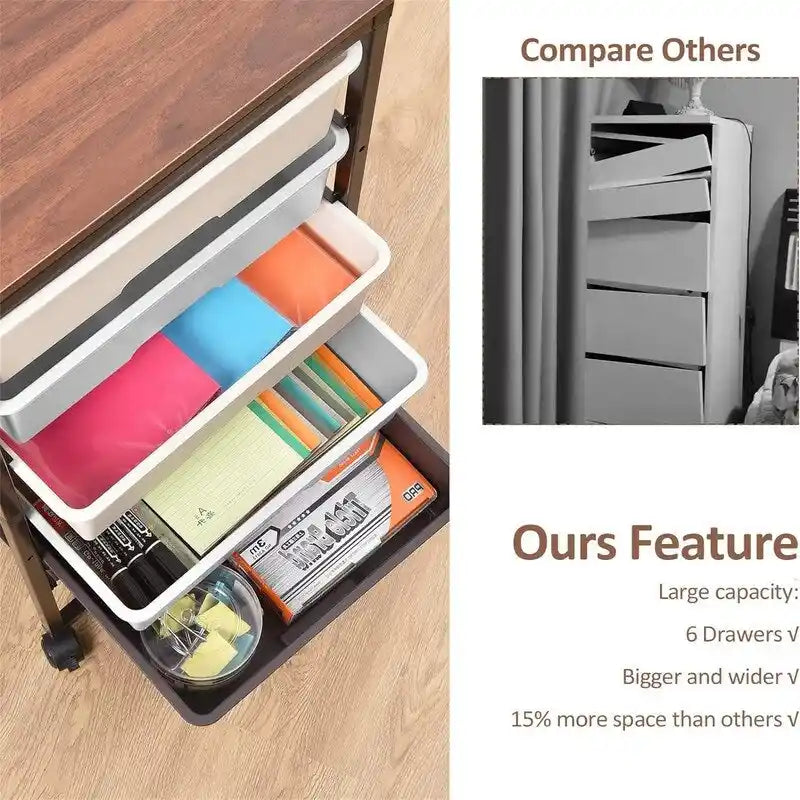 Rolling Storage Cart with 6 Drawers - 12.99  D x 16.3  W x 34.4  H