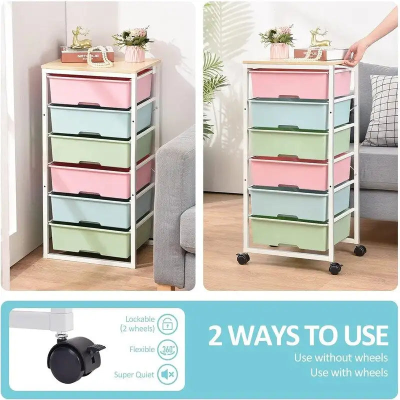 Rolling Storage Cart with 6 Drawers - 12.99  D x 16.3  W x 34.4  H