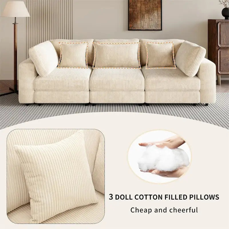 105   3 Seater Sofa with Removable Back Cushions and 5 Pillows