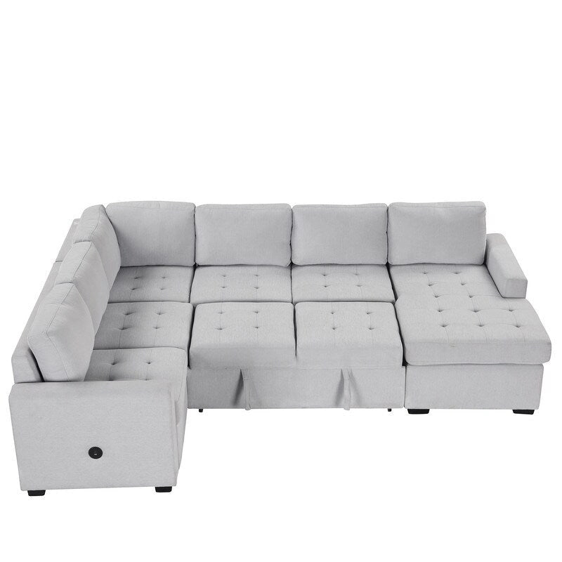 L-Shaped Corner Combination Sofa with Ottoman,USB and Type-C Interfaces